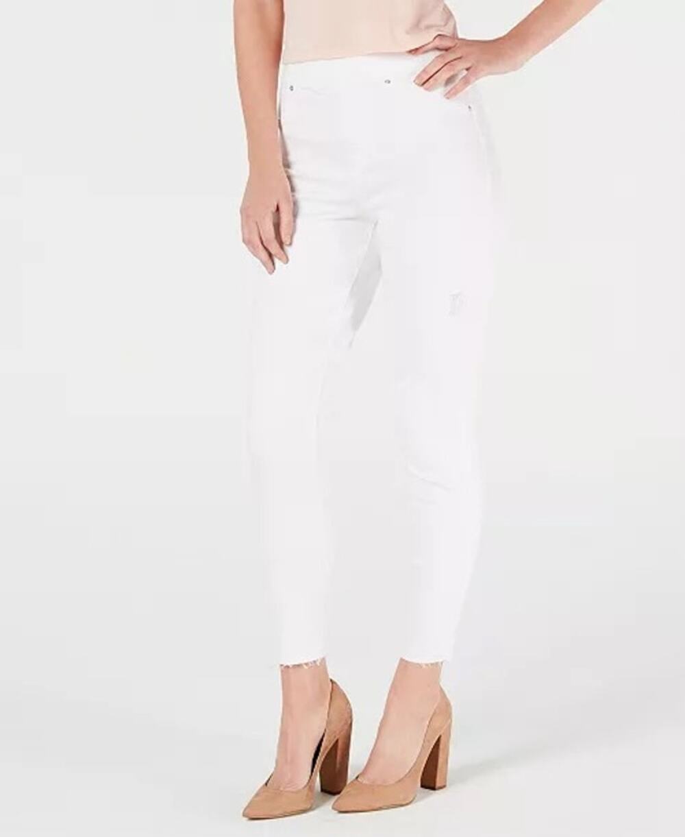 Spanx White Ripped Raw Hem Pull-On Denim Skinny Jean Jeggings Size M